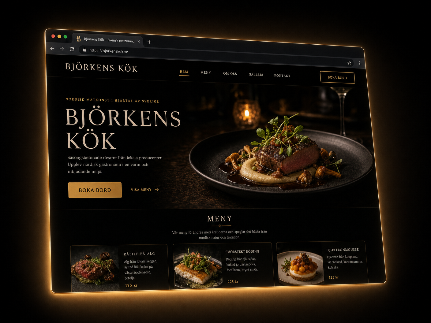 Hemsida för restaurang